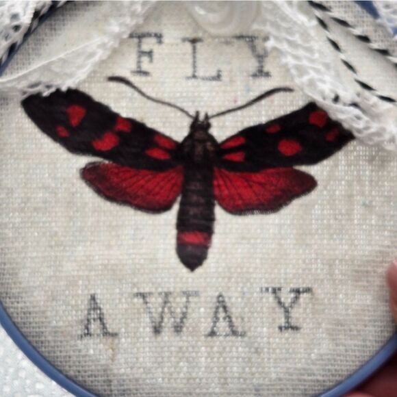 "5/$25" Small Blue Embroidery Hoop Alchemy Red Butterfly Moth Gallery Wall Art - Picture 3 of 5